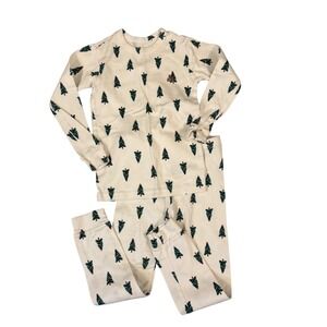 Baby Gap Kids Size 5 Pajama Set Cream Christmas Tree Print Long Sleeve Pants